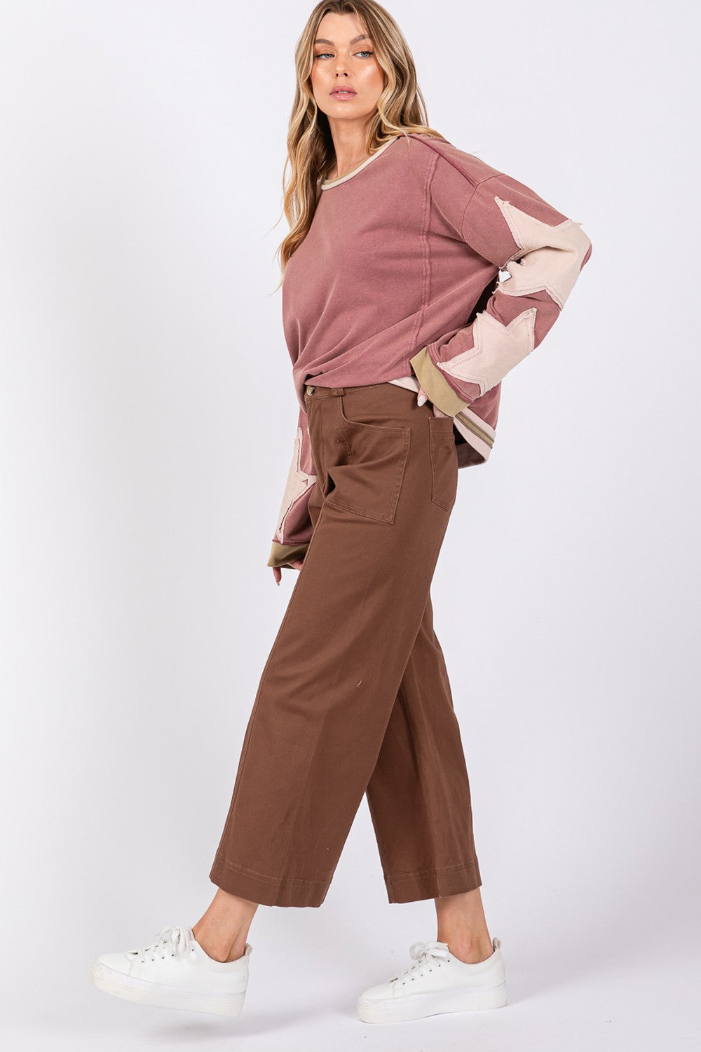 SAGE + FIG Women's Wide Leg Cropped Pants with Pockets - Comfortable and Stylish