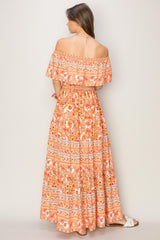 HYFVE Floral Off-Shoulder Tie Front Maxi Dress - Elegant Event Wear