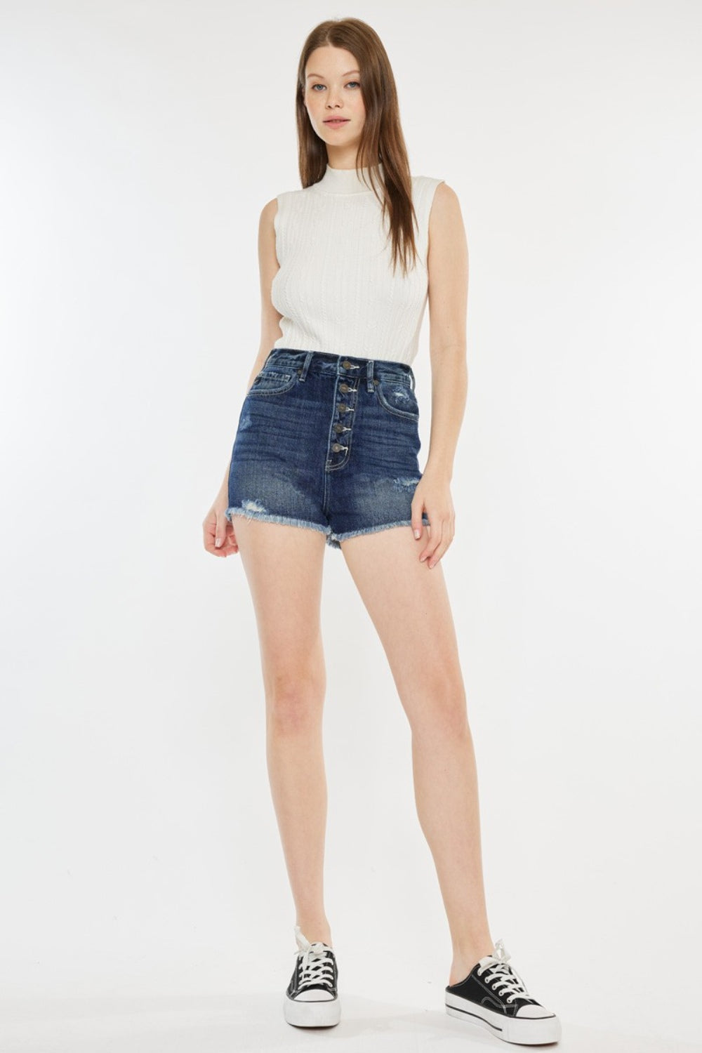 Trendy Kancan Raw Hem Button Fly Denim Shorts for Summer Style