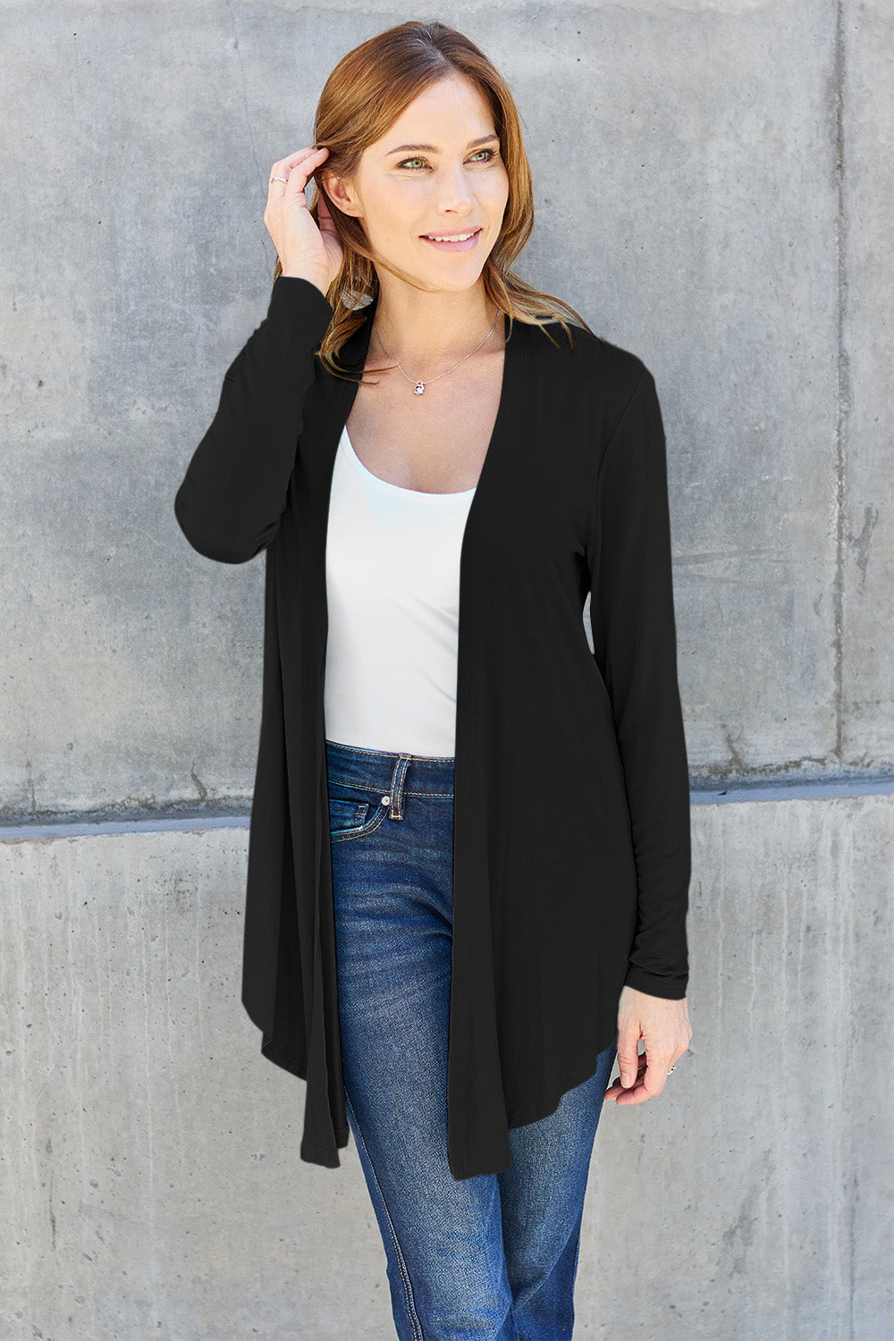 Trendy Full Size Open Front Long Sleeve Cardigan - Basic Bae Collection