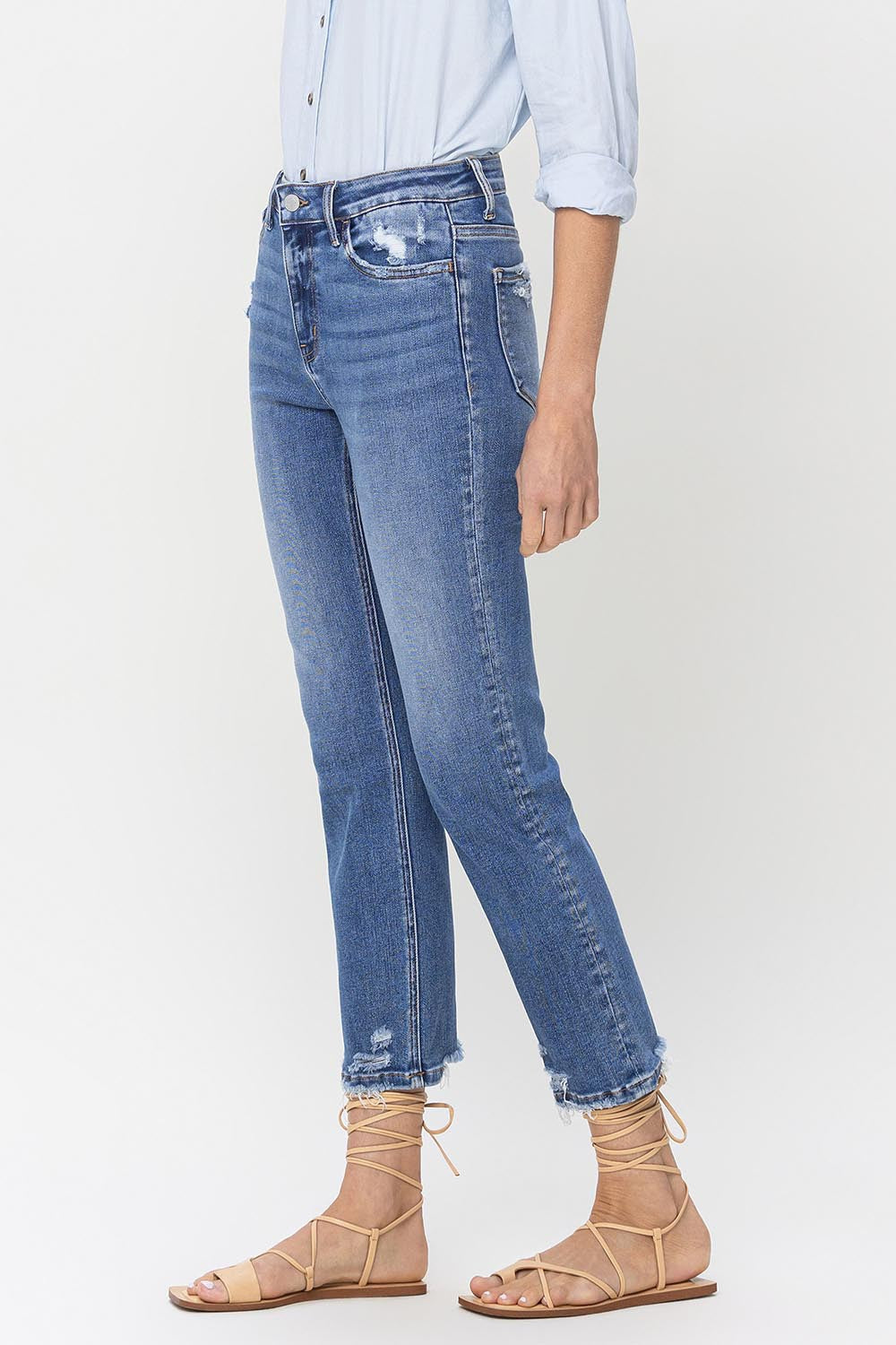 Lovervet Women's High Rise Raw Hem Straight Jeans - Trendy and Versatile Denim