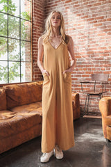 Ces Femme V-Neck Sleeveless Wide Leg Jumpsuit with Pockets