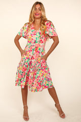 Chic Haptics Tiered Floral Midi Dress with Pockets - Feminine & Functional