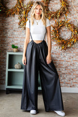 Trendy First Love Drawstring Back Spaghetti Strap Wide Leg Overalls