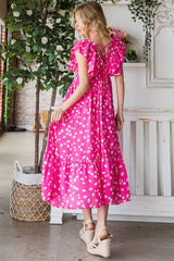 Elegant Reborn J Printed V-Neck Ruffle Trim Tiered Midi Dress - Perfect for Special Occasions