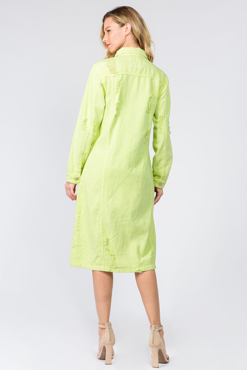American Bazi Women's Button-Up Distressed Denim Dress - Timeless Style with Modern Edge