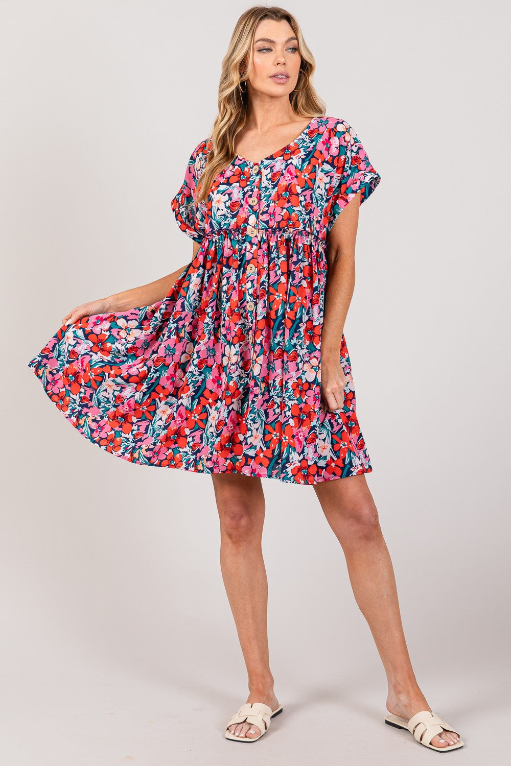 Chic Floral Button-Down Short Sleeve Mini Dress by SAGE + FIG