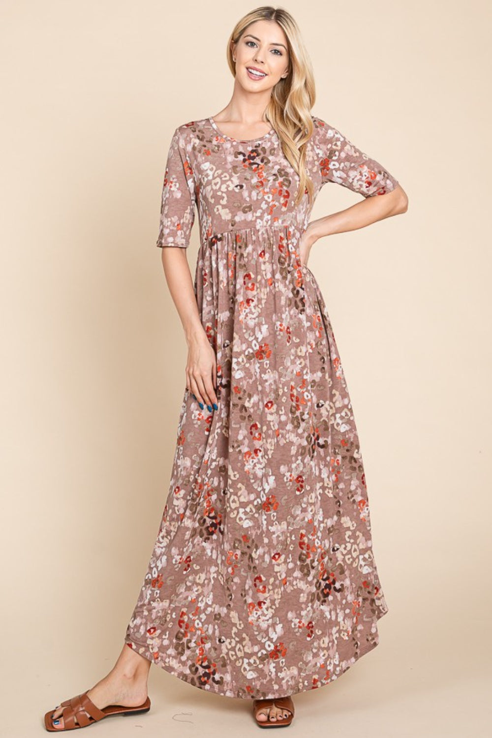 BOMBOM Women's Printed Shirred Maxi Dress – Versatile & Stylish