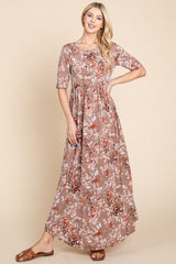 BOMBOM Women's Printed Shirred Maxi Dress – Versatile & Stylish