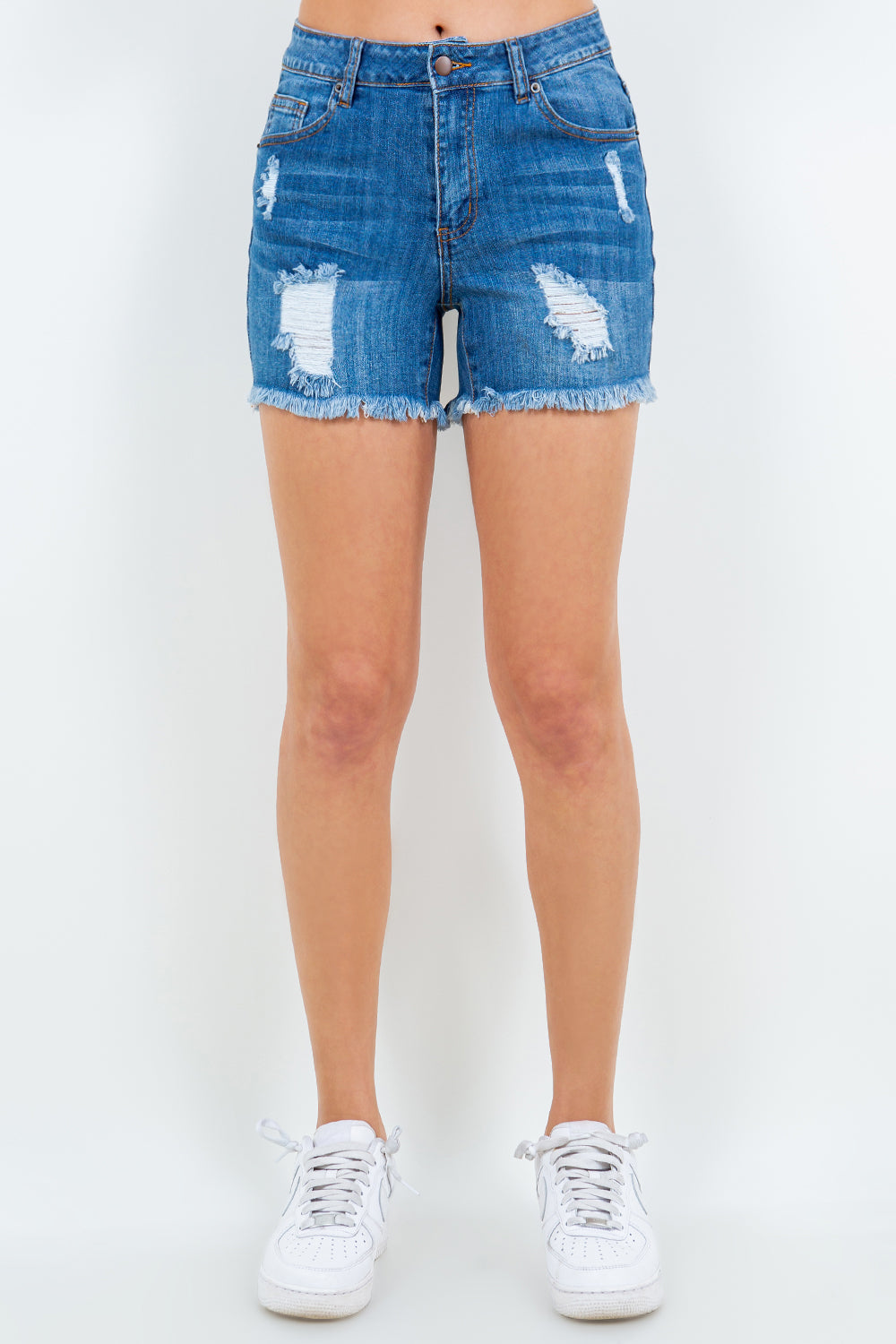 American Bazi High Waist Distressed Frayed Denim Shorts - Trendy Summer Fashion