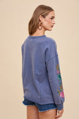 Annie Wear Women's Embroidered Long Sleeve French Terry Top - Elegant & Comfortable