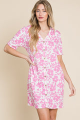BOMBOM Floral Button Down Mini Dress - Versatile & Stylish Women's Fashion