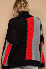 POL Turtleneck Color Block Fringe Detail Sweater - Cozy & Stylish Women's Pullover