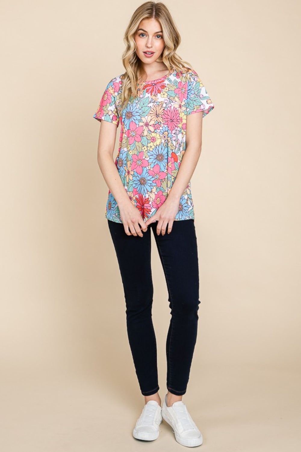 BOMBOM Women's Floral Short Sleeve T-Shirt - Comfortable Casual Wear