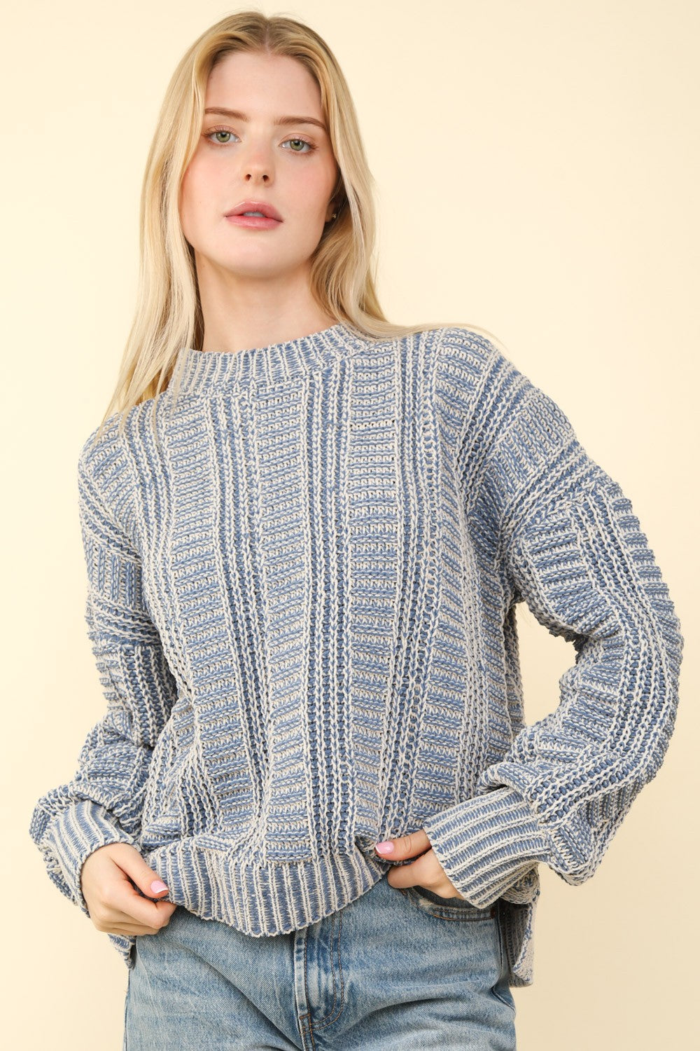 Stylish VERY J Two Tone Long Sleeve Women's Sweater - Cozy & Trendy