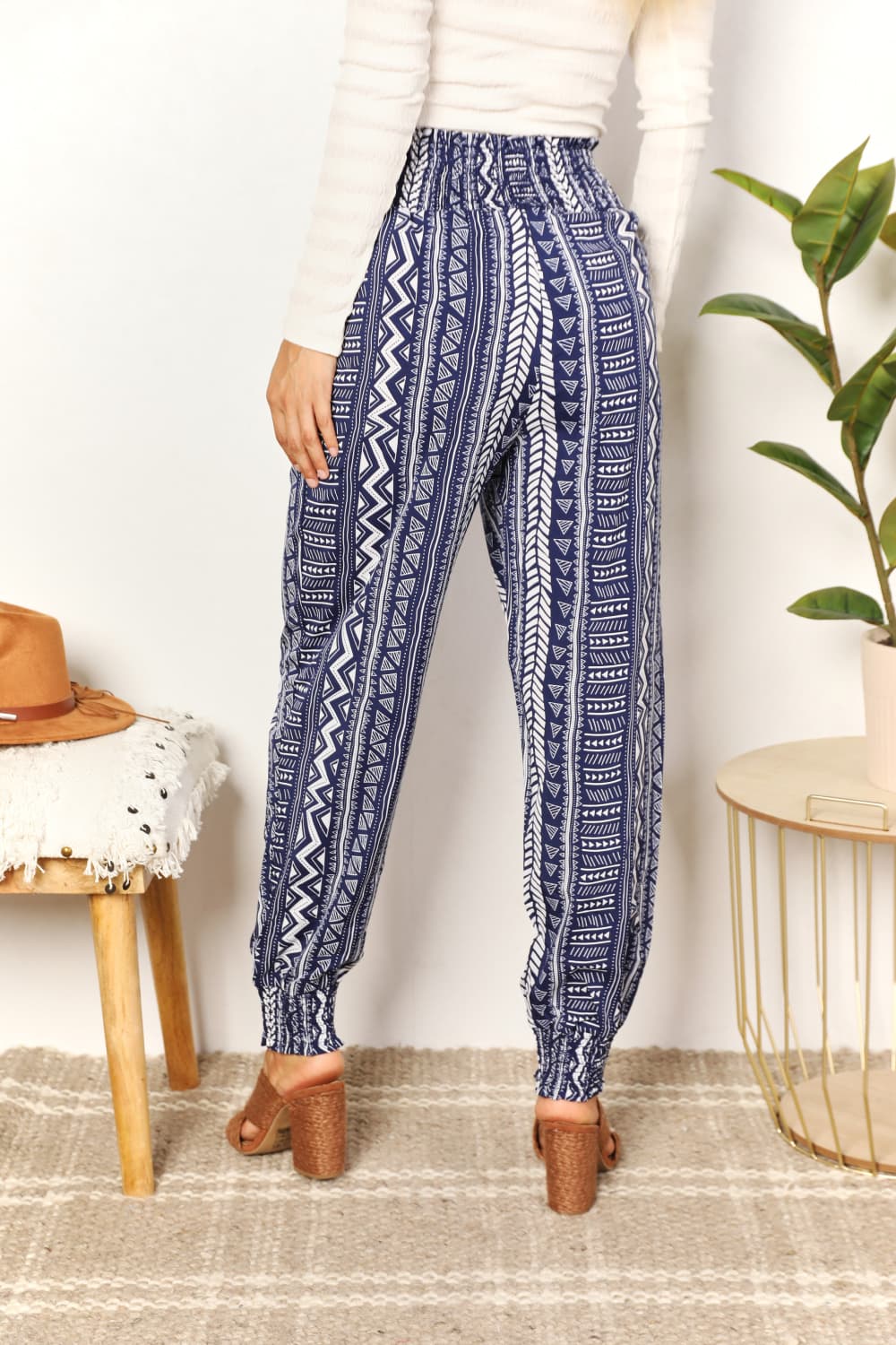 Geometric Print Tassel High-Rise Pants with Pockets - Urban Style