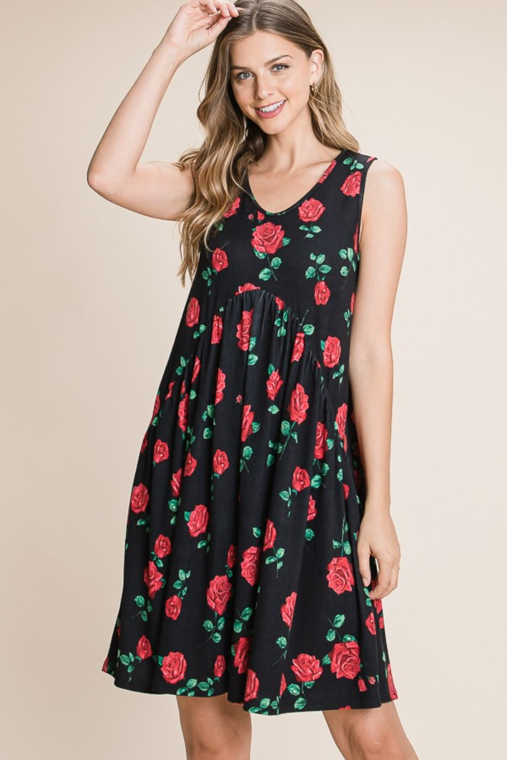 BOMBOM Floral Ruched Tank Dress - Chic Summer Style