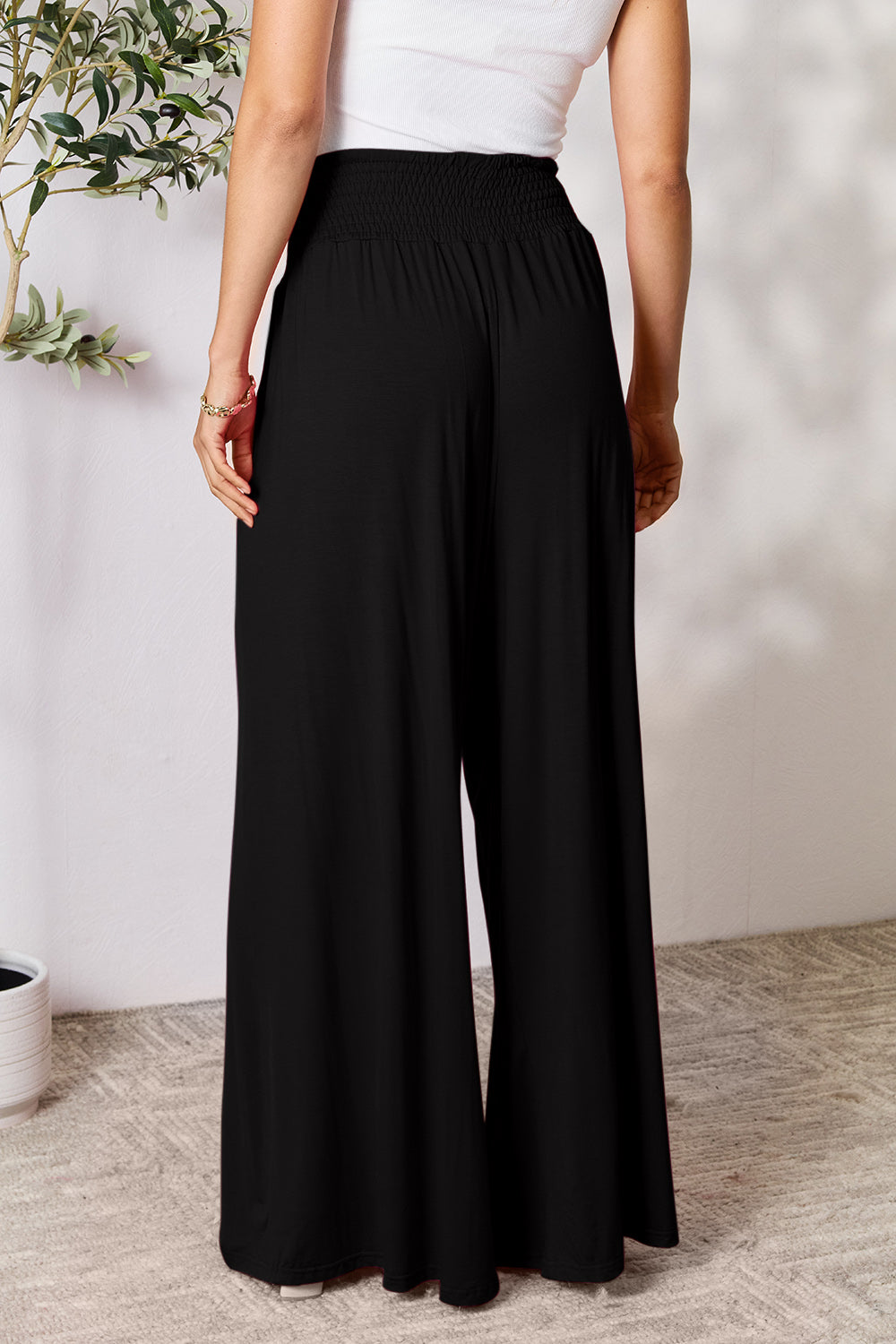 Women's Full Size Smocked High-Waist Wide Leg Pants - Trendy & Comfortable