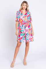 GeeGee Women's Short Sleeve Ruffle Hem Dress with Unique Print
