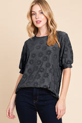 BOMBOM Women's Textured Floral Pattern Top | Elegant & Versatile