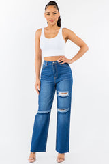 American Bazi Women's High Waist Distressed Wide Leg Jeans - Vintage-Inspired, Chic Denim Fashion