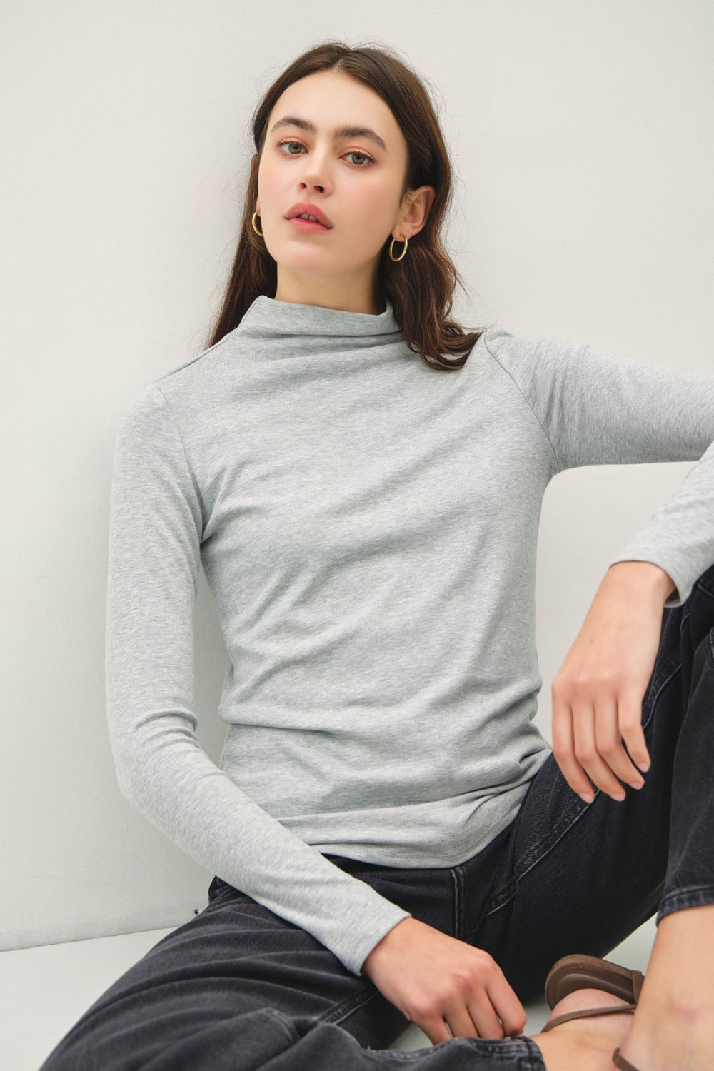 Chic Mock Neck Long Sleeve T-Shirt - Versatile & Stylish Wardrobe Essential