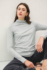 Chic Mock Neck Long Sleeve T-Shirt - Versatile & Stylish Wardrobe Essential