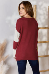 Hailey & Co Full Size Color Block Dropped Shoulder Knit Top - Stylish & Comfortable