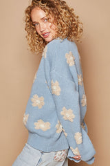 POL Daisy Pattern Oversized Drop Shoulder Sweater - Trendy & Cozy