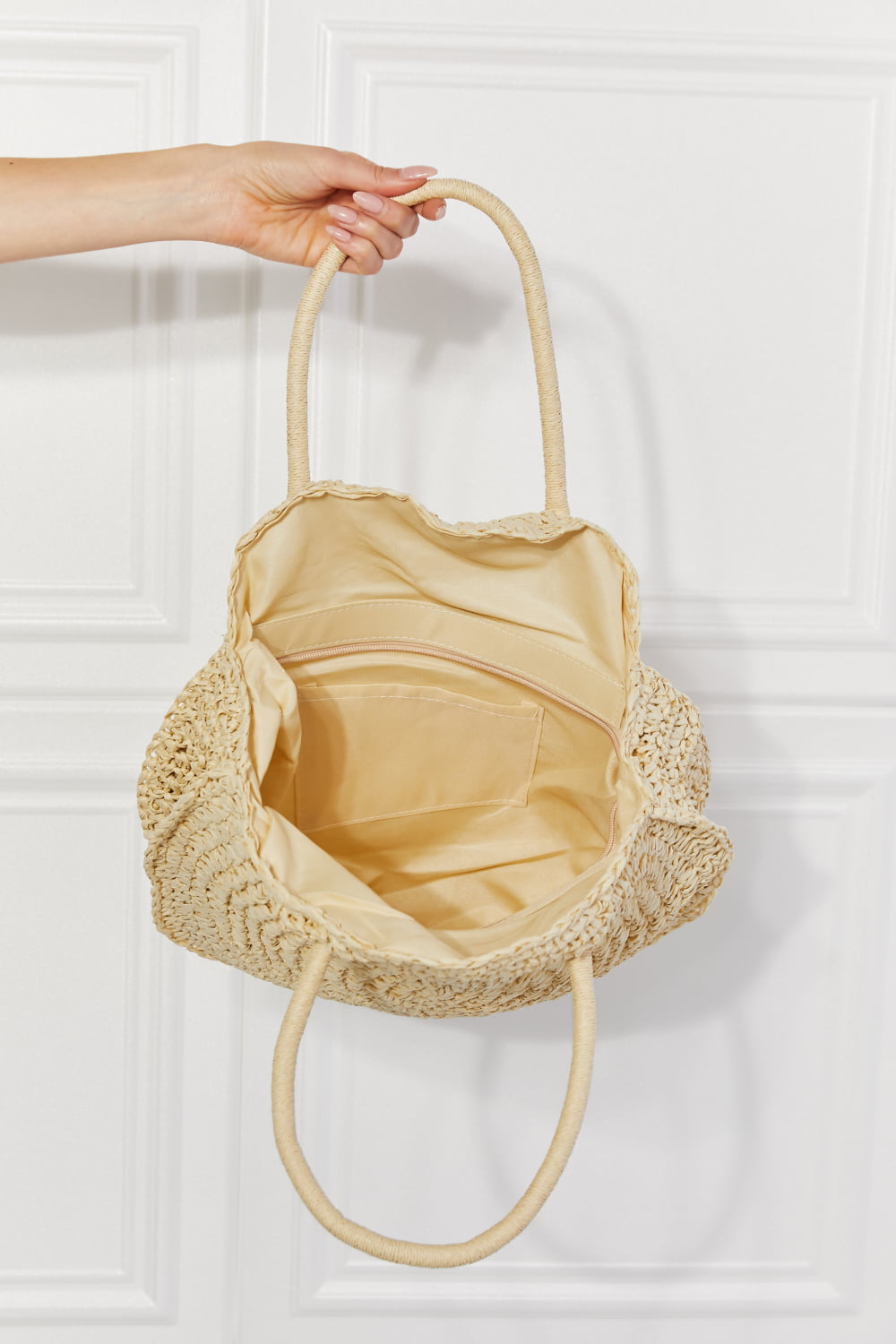 Eco-Friendly Justin Taylor Ivory Straw Rattan Handbag - Large Boho Chic