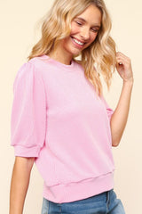 Haptics Full Size Wavy Ribbed Half Sleeve Knit Top - Stylish & Versatile