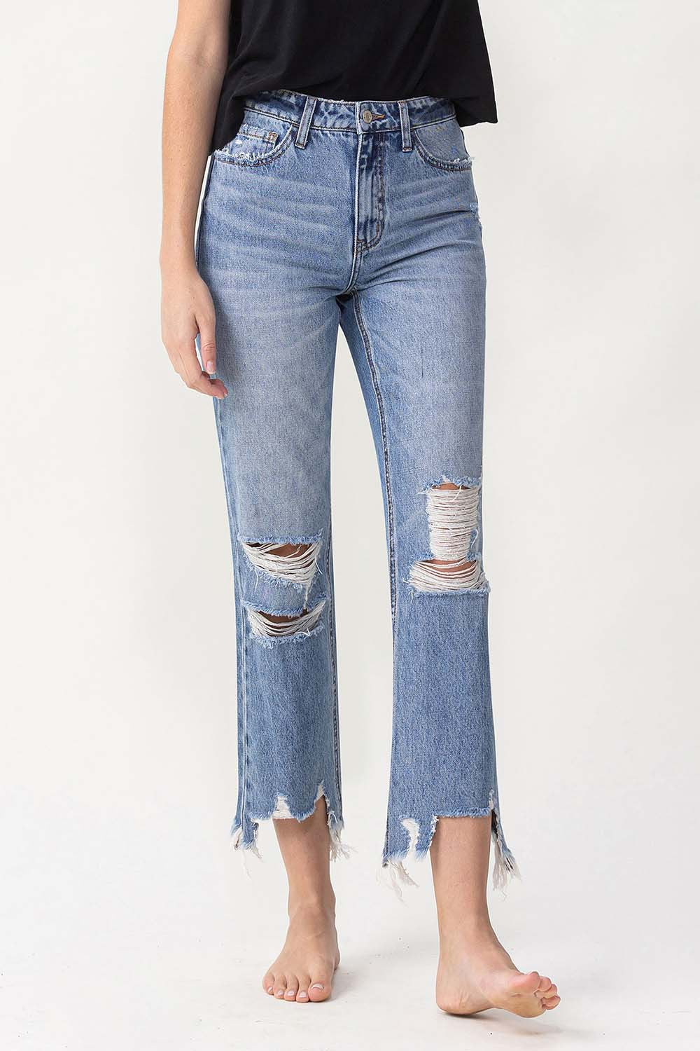 Lovervet High Rise Distressed Straight Jeans - Trendy & Flattering Fit