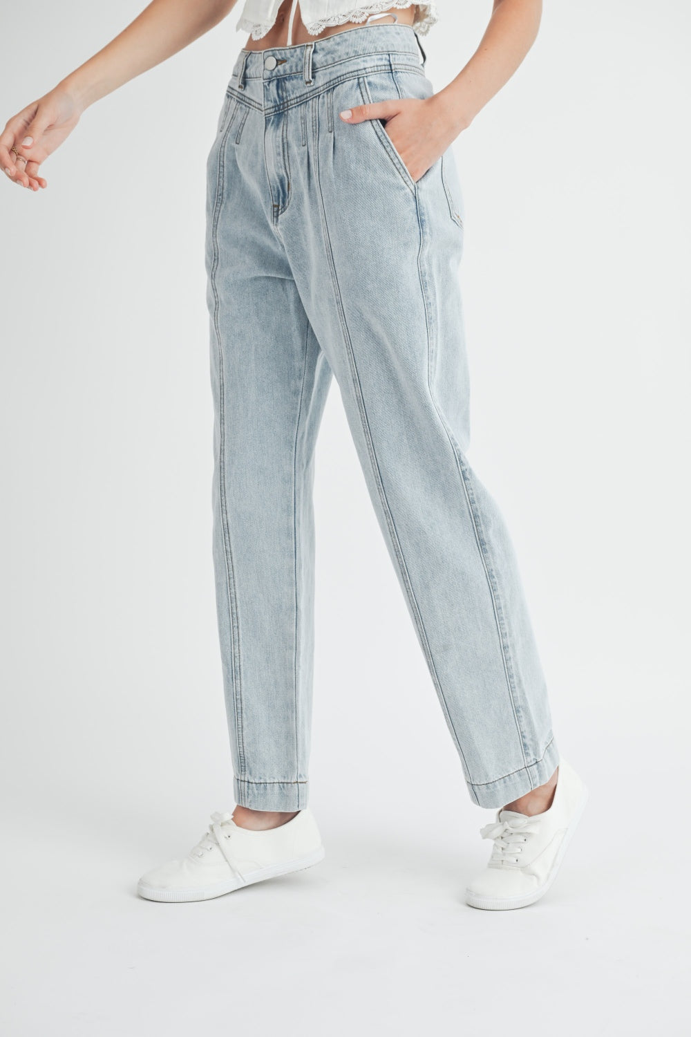 Chic Pleated Front Detail Straight Jeans by MABLE - Trendy Denim Upgrade