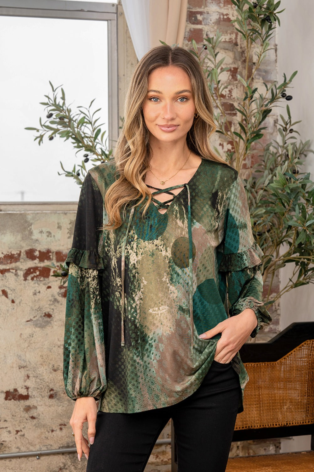 Chic Snakeskin Print Ruffle Long Sleeve Top - Versatile Fashion by NK Wears