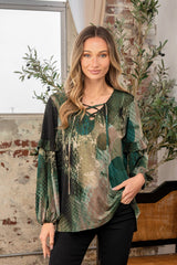 Chic Snakeskin Print Ruffle Long Sleeve Top - Versatile Fashion by NK Wears