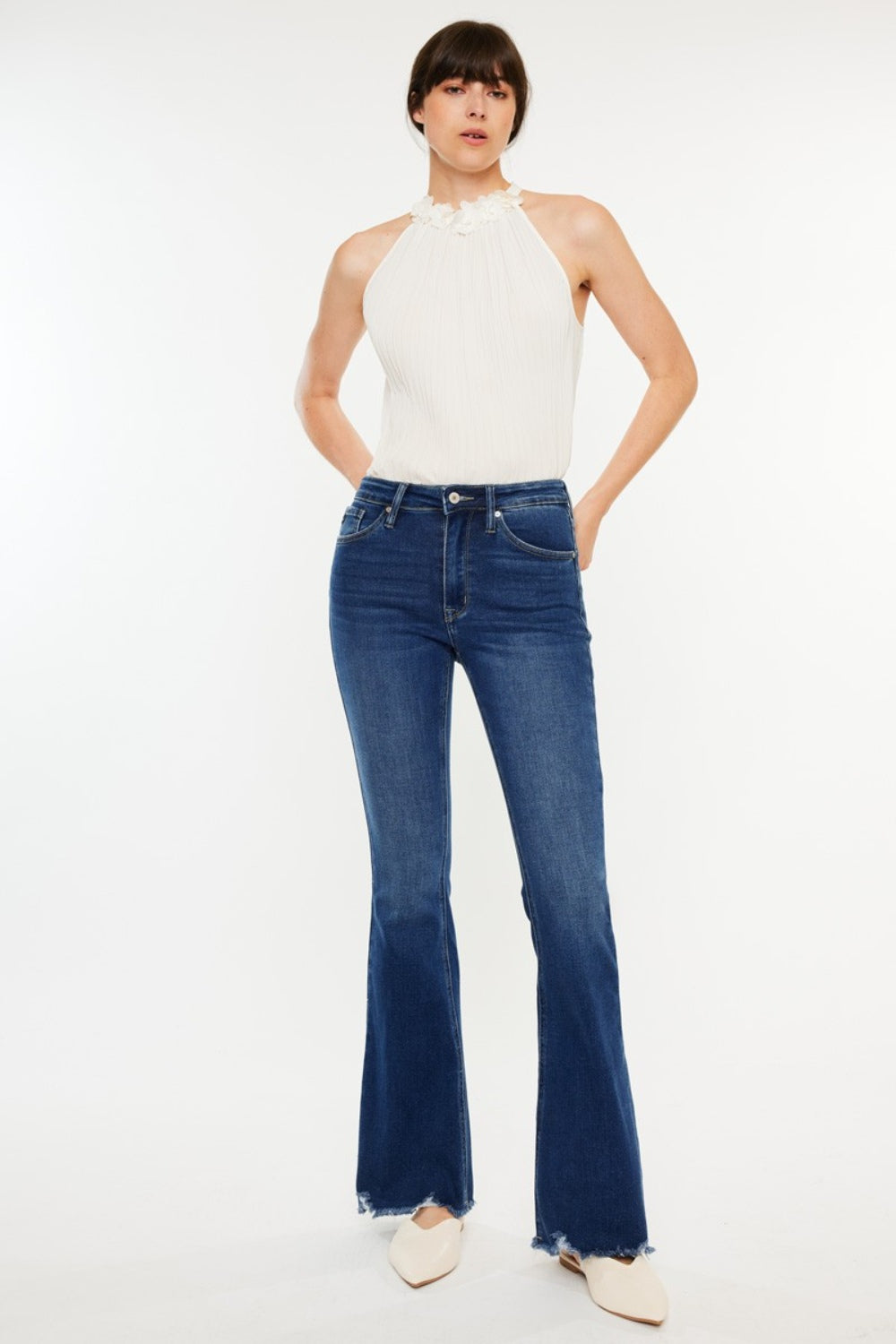 Kancan Cat's Whiskers Raw Hem Flare Jeans - Stylish Flare Denim with Edgy Raw Hem