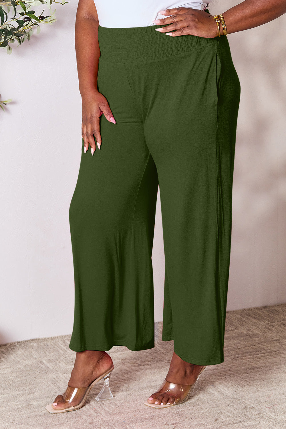 Women's Full Size Smocked High-Waist Wide Leg Pants - Trendy & Comfortable
