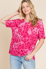 BOMBOM Women's Leopard Print V-Neck Short Sleeve T-Shirt - Trendy Casual Style