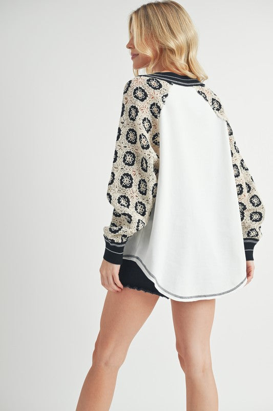 Bohemian Crochet V-Neck Top with Elegant Contrast Stitching - Aemi+Co