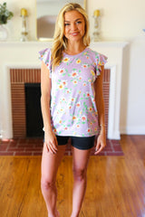 Haptics Floral Ruffled Knit Top - Elegant Round Neck Design