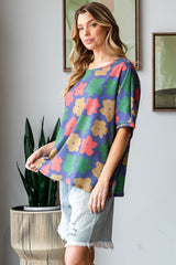 HOPELY Women's Floral Round Neck Side Slit T-Shirt - Full Size, Soft & Versatile
