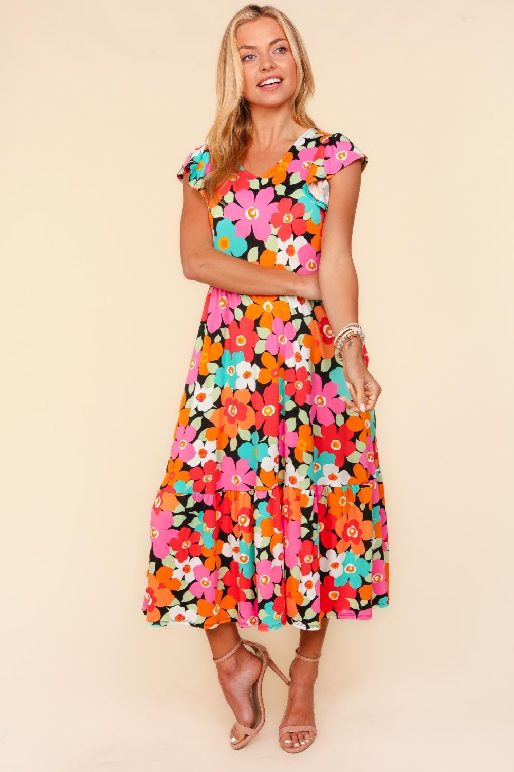 Haptics Floral Midi Dress with Side Pockets - Versatile Spring & Summer Fashion