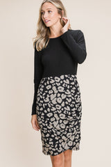 BOMBOM Leopard Color Block Knit Dress - Trendy Fall Fashion