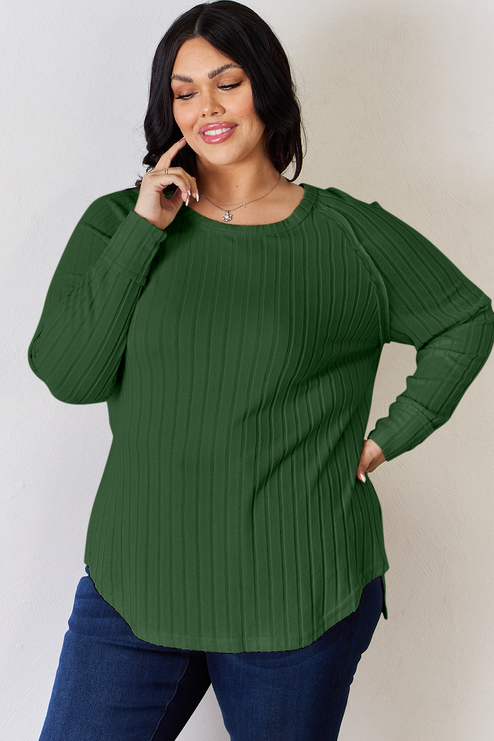 Trendy Full Size Ribbed Round Neck Slit T-Shirt for Women | Basic Bae Collection