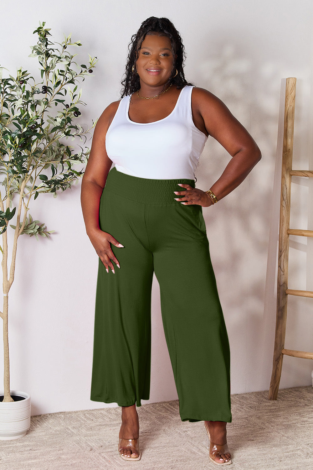 Women's Full Size Smocked High-Waist Wide Leg Pants - Trendy & Comfortable