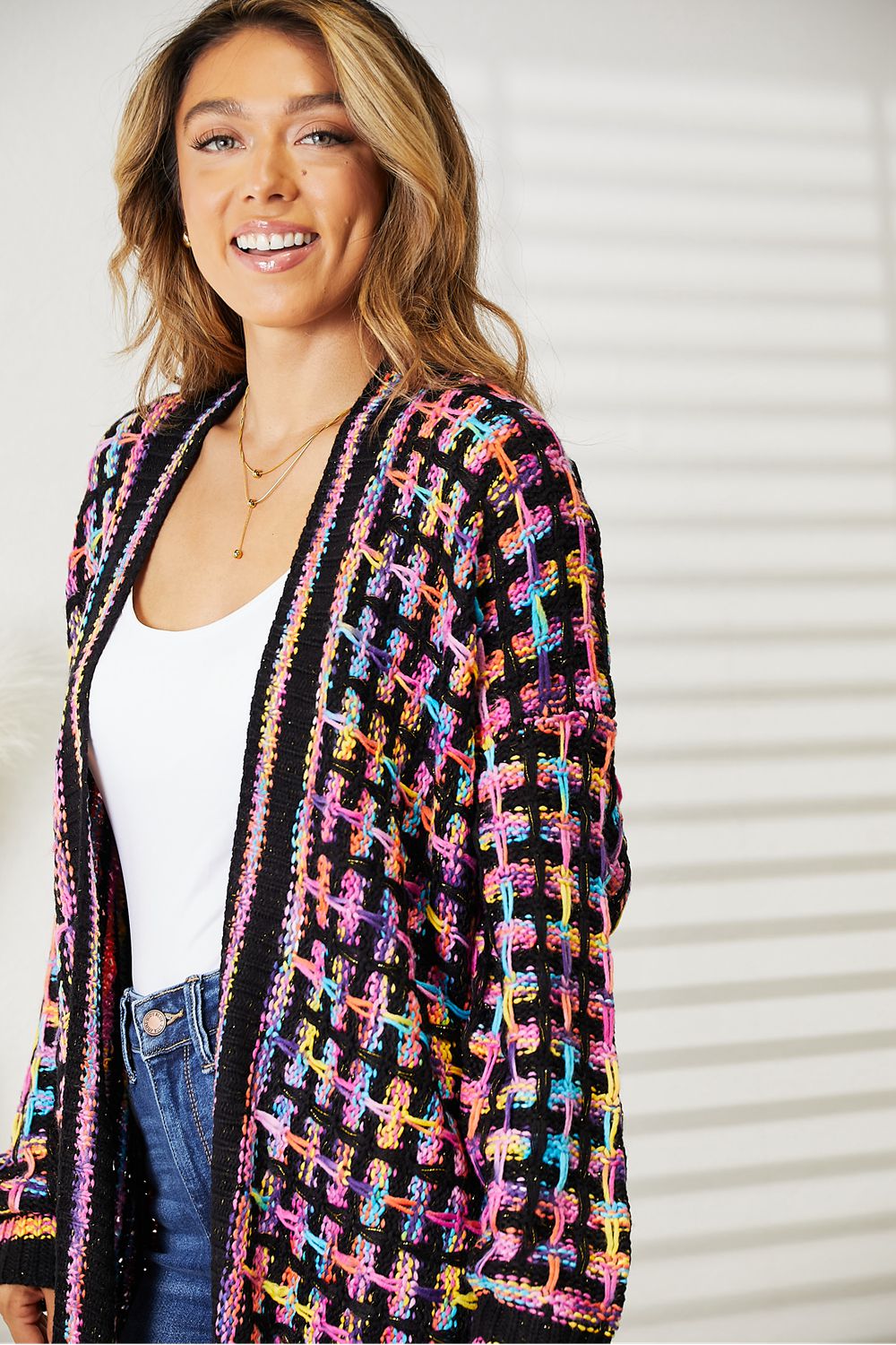 Full Size Colorful Fringe Hem Cardigan - Boho Chic Layering Piece