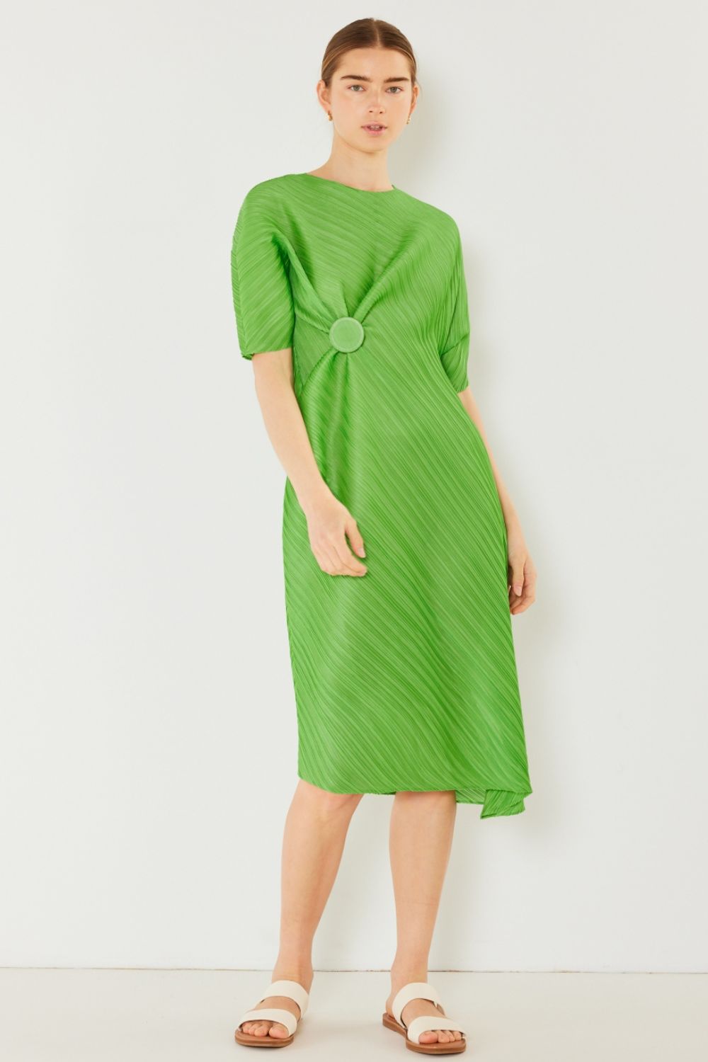 Elegant Pleated Dolman Sleeve Dress by Marina West Swim