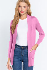 ACTIVE BASIC Women's Cozy Ribbed Trim Open Front Cardigan - Versatile Elegance for Every Season