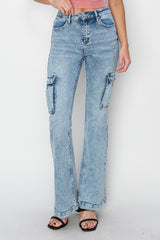 RISEN High Rise Cargo Flare Jeans - Vintage Flare with Modern Comfort