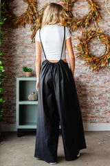 Trendy First Love Drawstring Back Spaghetti Strap Wide Leg Overalls